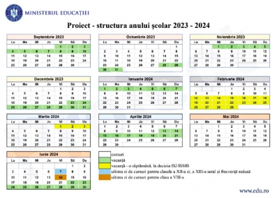Calendarul pentru anul școlar 2023-2024
