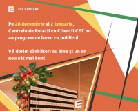 Centrele de Relații cu Utilizatorii Distribuție Oltenia nu vor avea program de lucru cu publicul în zilele de 26 decembrie 2022 și 02 ianuarie 2023, reluându-și  activitatea în data de 27 decembrie 2022, respectiv 3 ianuarie 2023